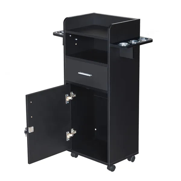 Beauty Salon Trolley Cart, Salon Cabinet With 360' Wheels, 6 Tool Holders, 1 Drawer, Salon Station Rolling Cart