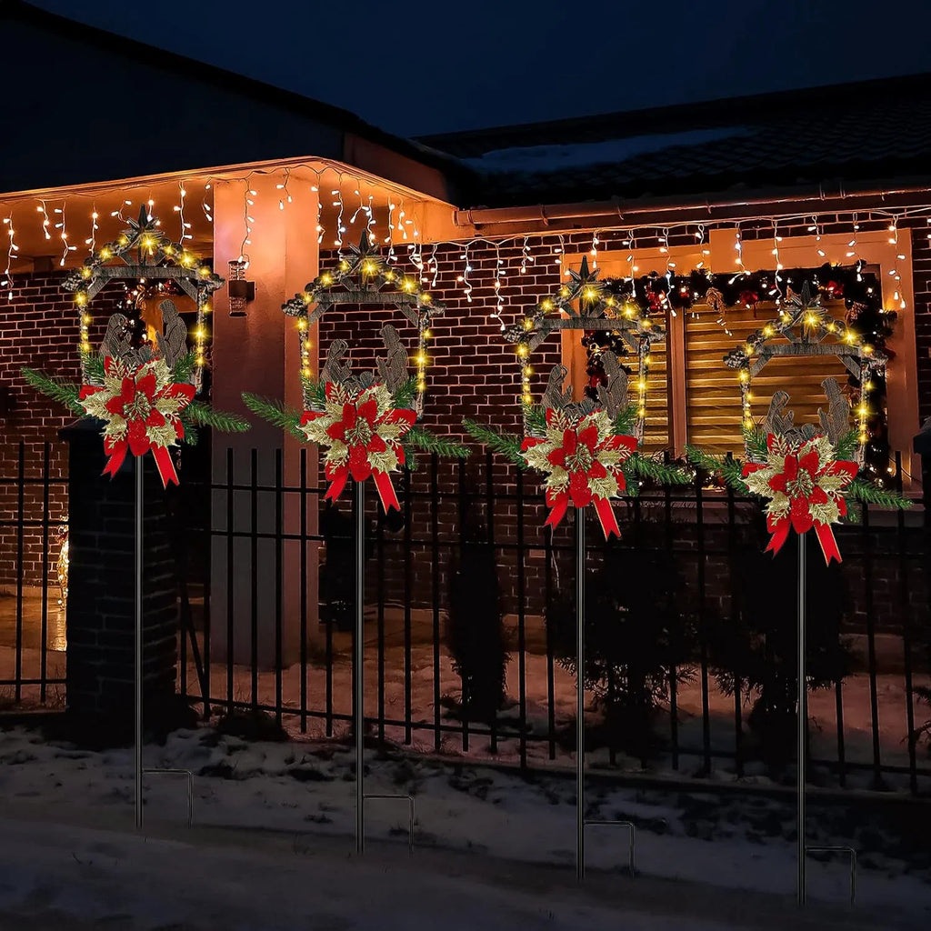 2 Pcs Nativity Scene Outdoor Yard Stakes Metal Christmas Light