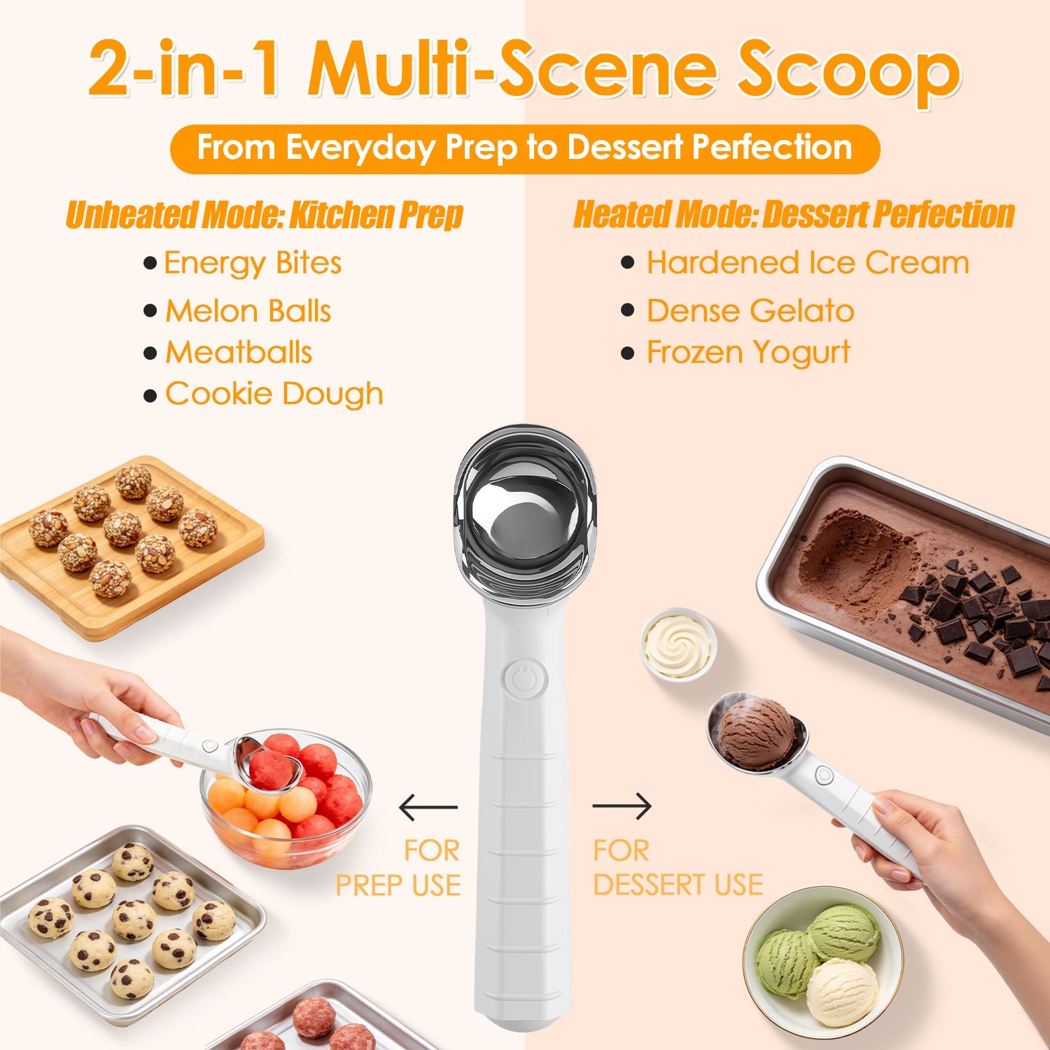 1Set Heated Ice Cream Scoop Rechargeable Electric Ice Cream Scooper IP66 Waterproof 45S Fast Heating  5Min Auto Shutoff For Hard Ice Cream Gelato Yogurt