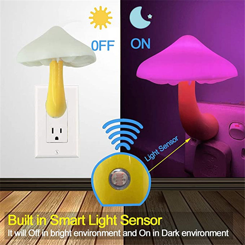 Mushroom LED Plug-In Night Light with Light Sensor, US Plug