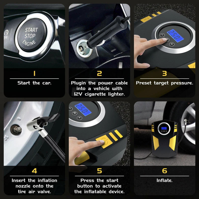 Digital Electric Car Tyre Inflator Pump Portable 150PSI Air Compressor