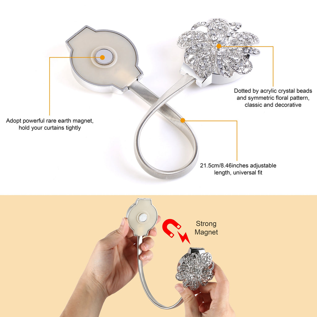 2 Packs Magnetic Curtain Tiebacks Extendable Floral Drape Holder Decorative Window Hangings Clip For Living Room Restaurant Apartment