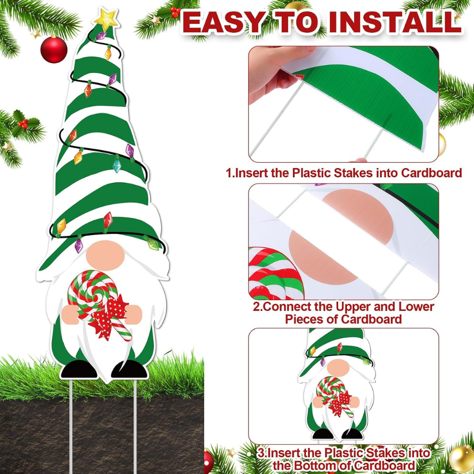 Christmas Gnome Yard Stakes with LED Lights, 2 pcs