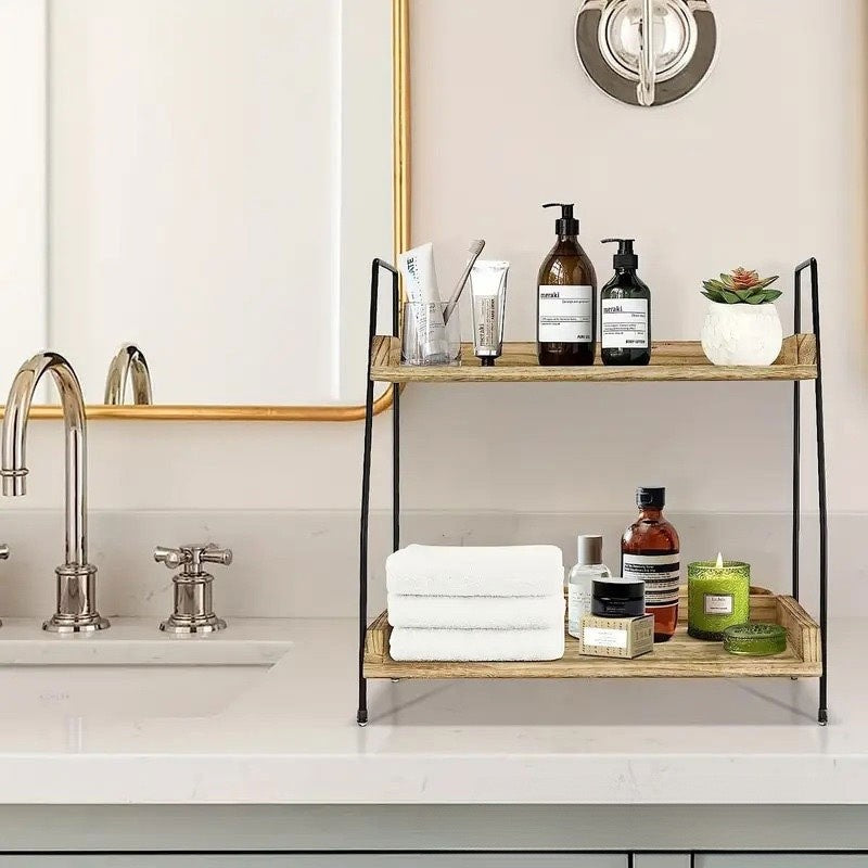 2-Tier Coffee Station Organizer For Countertop, Wooden Kitchen Counter Shelf UK