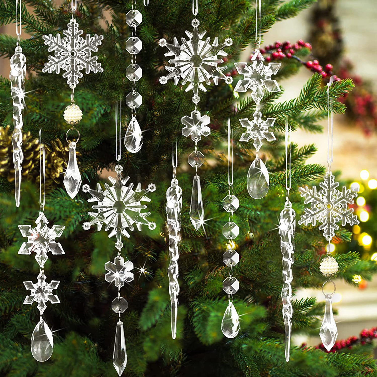 Acrylic Icicle Christmas Tree Ornaments (10 pcs)