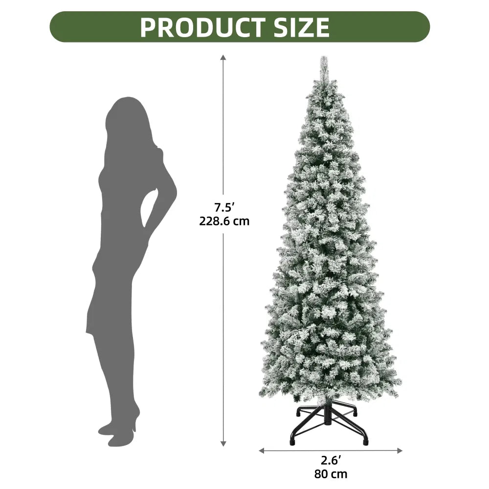 7.5ft Pre-lit Snow Flocked Pencil Christmas Tree with 1000 Branch