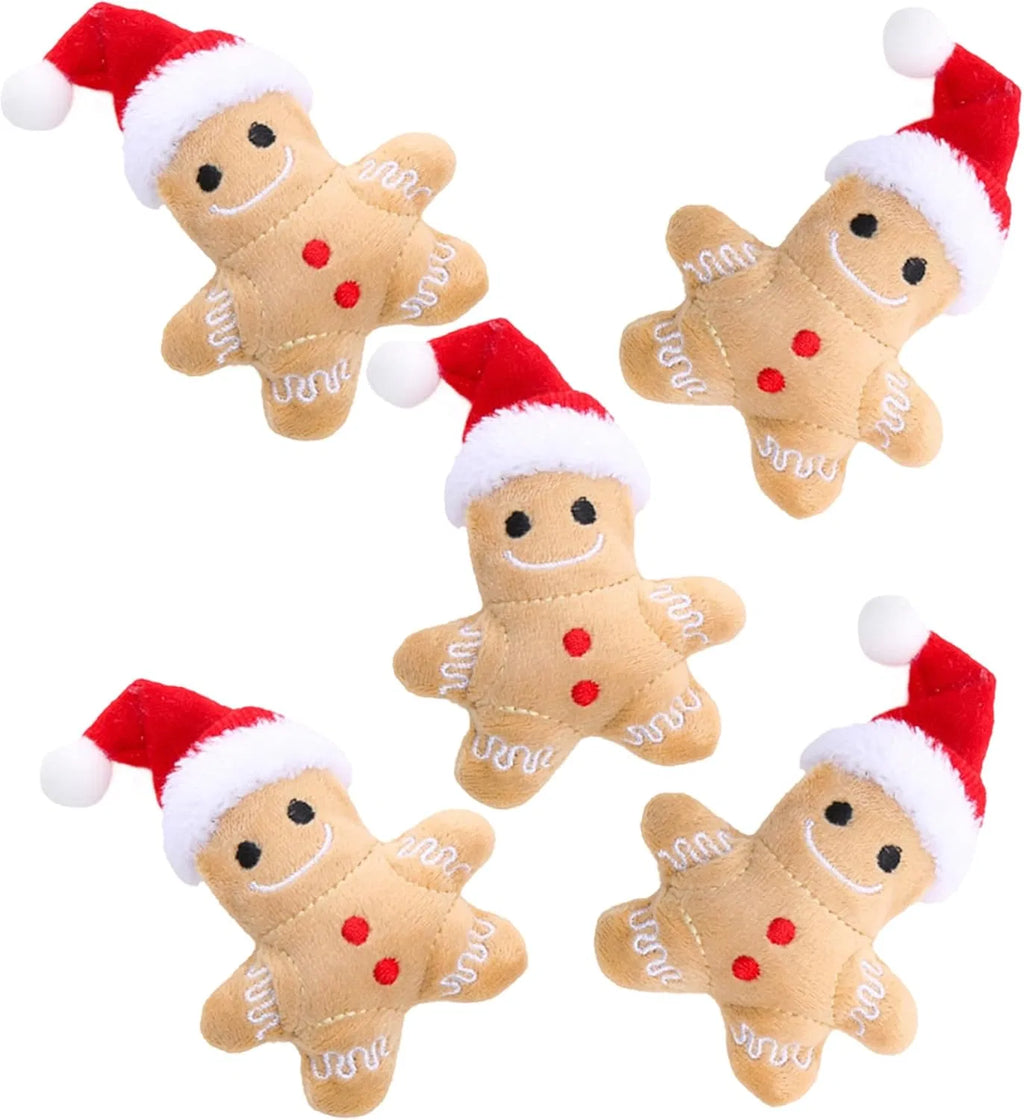 Catnip Toy,5Pcs Gingerbread Man Plush Cat Chew Toy,Christmas