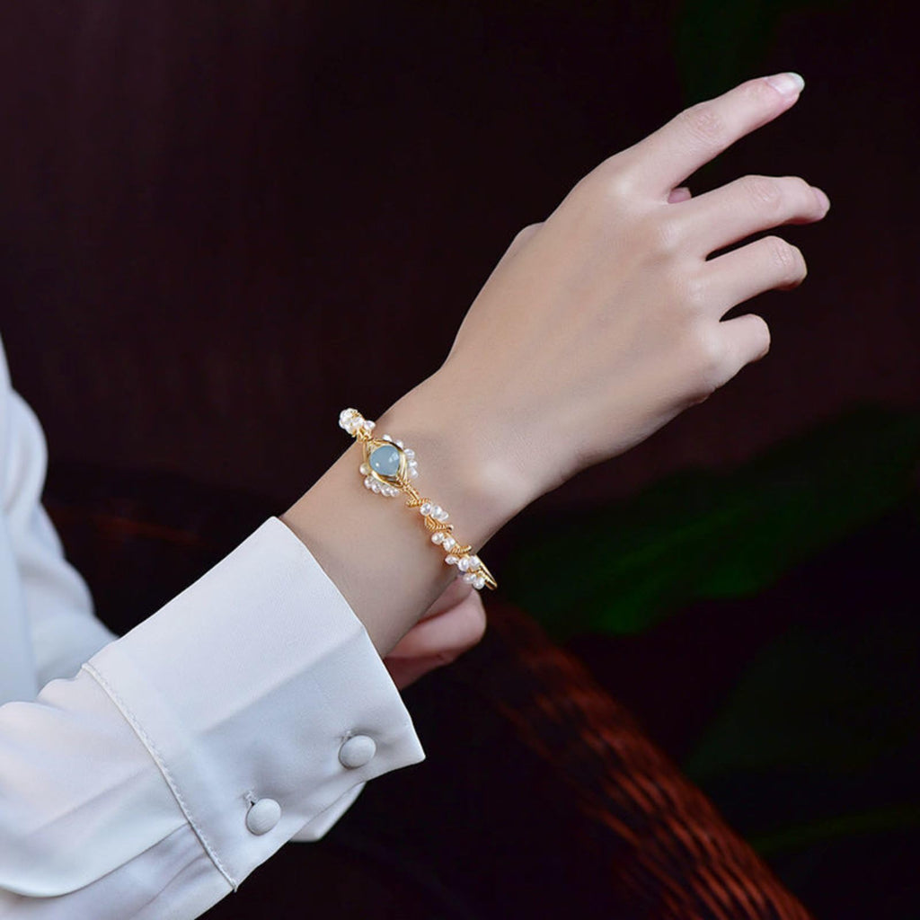 Gold-Plated Braided Pearl Bracelet