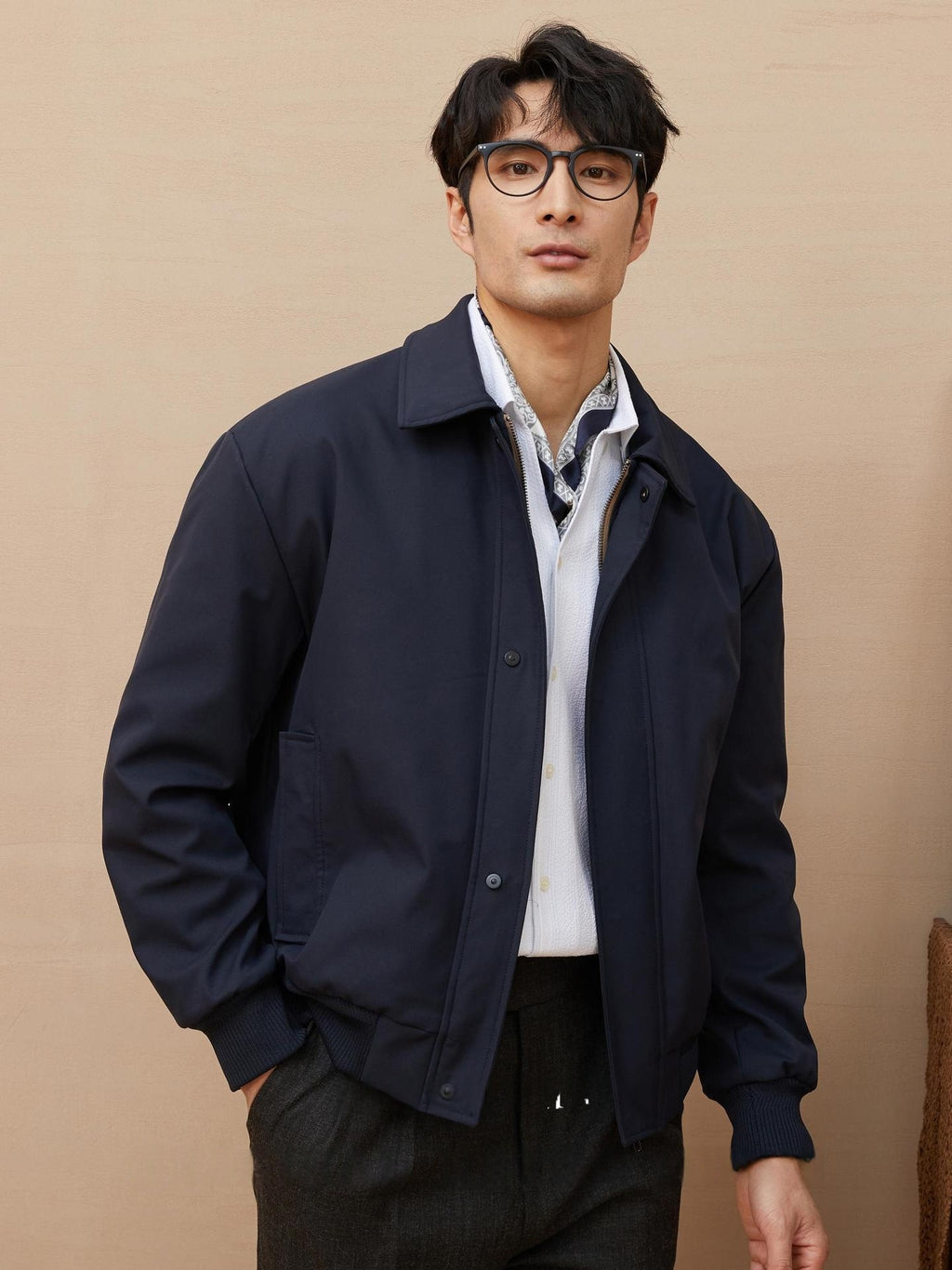 Mens Retro Solid-Color Loose-Fit Lapel Jacket