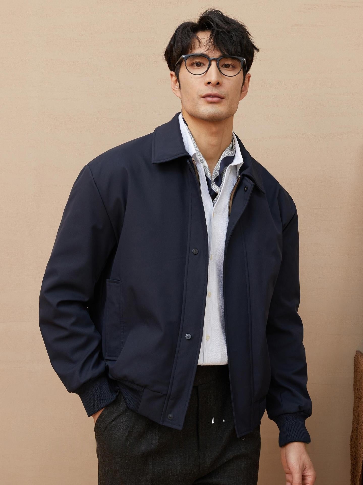 Mens Retro Solid-Color Loose-Fit Lapel Jacket