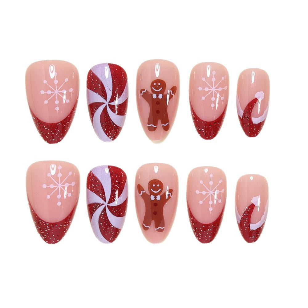 Christmas Gingerbread & Snowflake Press-On Nails - 24 Pieces