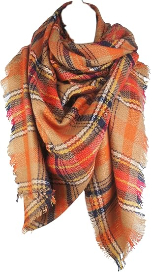 Women's Plaid Fall Winter Blanket Scarf, Soft Oversized Warm Shawl