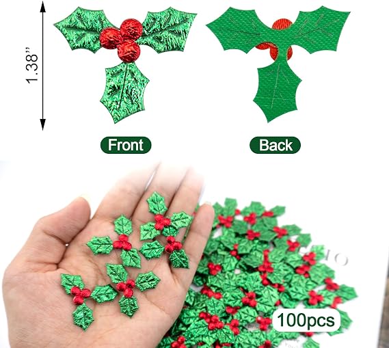 100-Piece Mini Holly Berry Sprigs for Christmas Wreaths