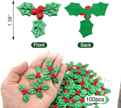 100-Piece Mini Holly Berry Sprigs for Christmas Wreaths