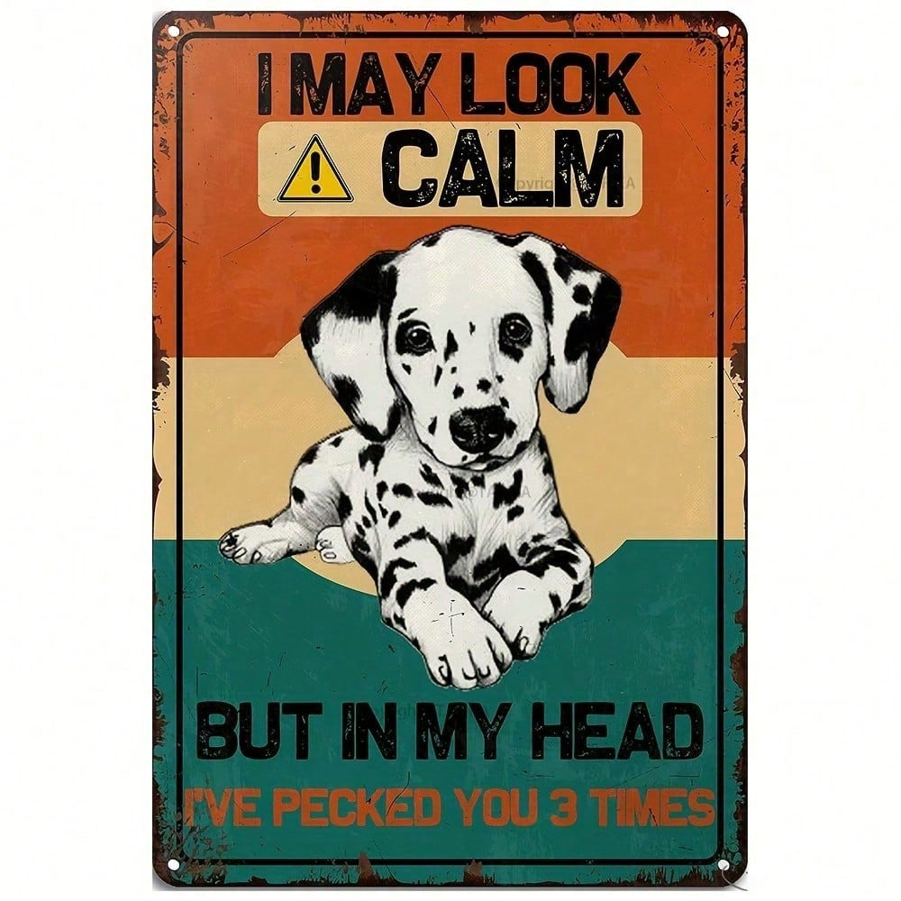 "I May Look Calm" Dalmatian Funny Tin Sign