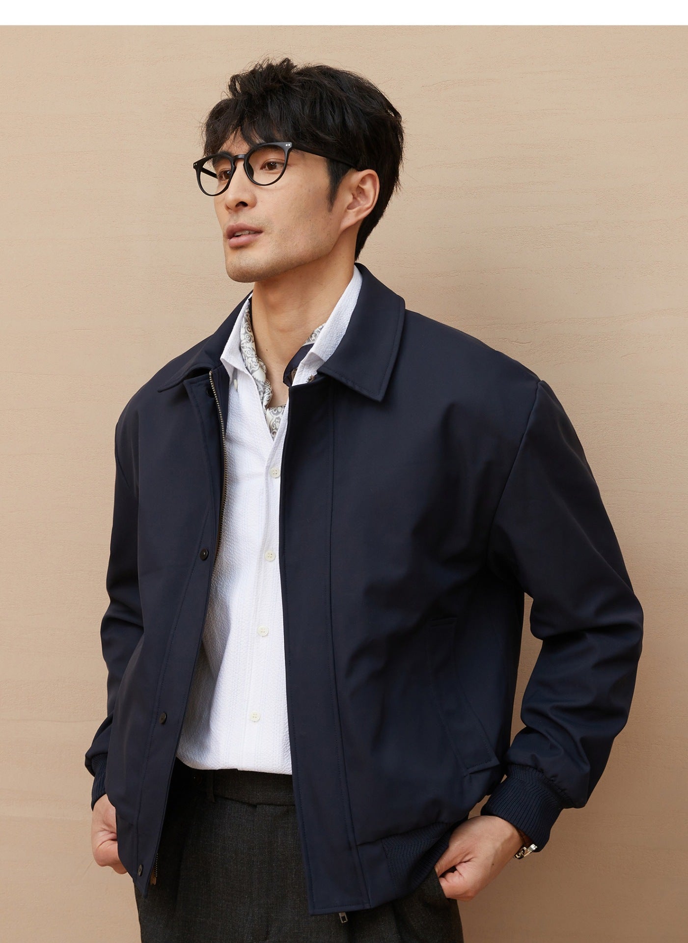 Mens Retro Solid-Color Loose-Fit Lapel Jacket