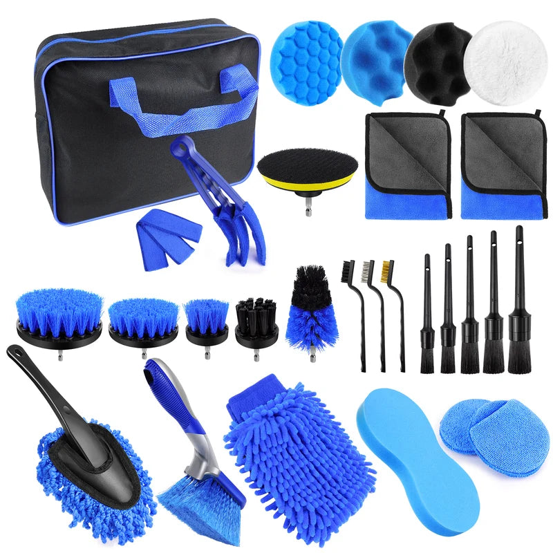 Car Detailing Brush Set, Kit, Brushes, Cleaning Windshield Tool, Professional Care Kit - Wash For Interior Exterior Wheels