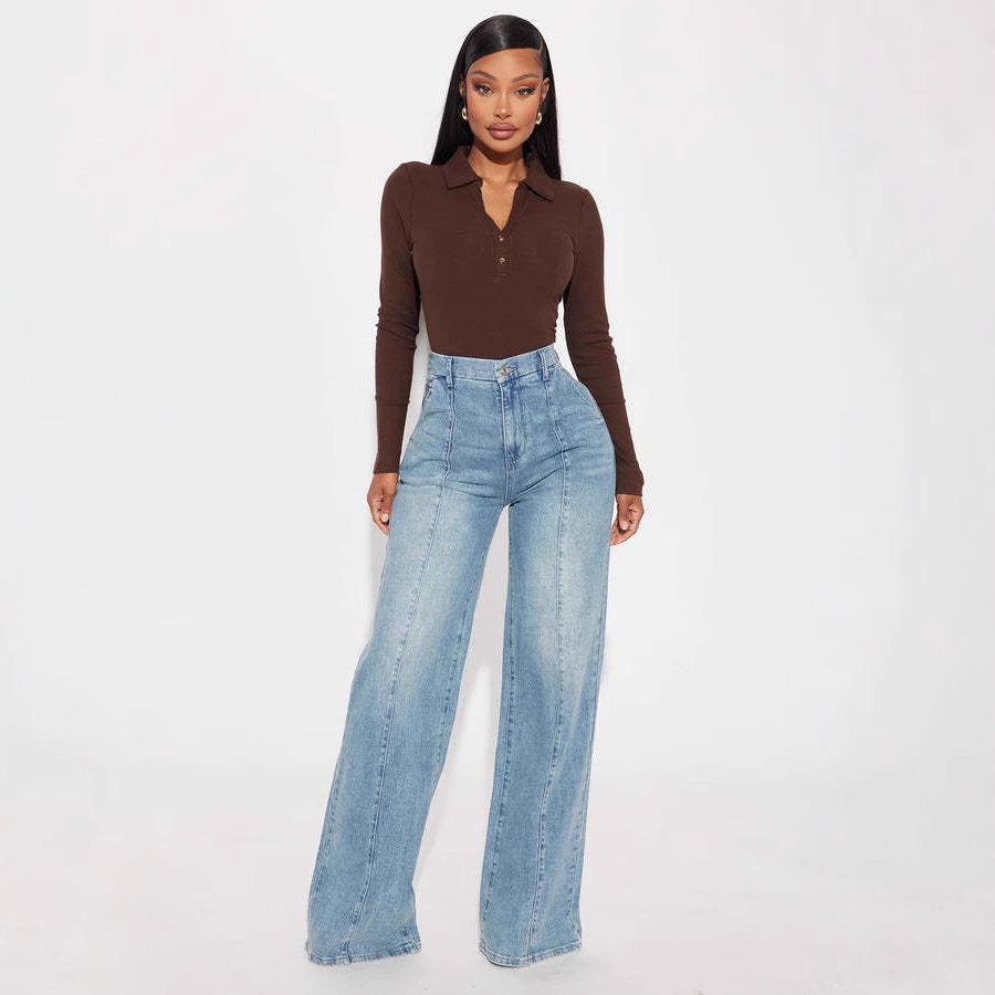 Straight-leg Washed Street-style Womens Jeans