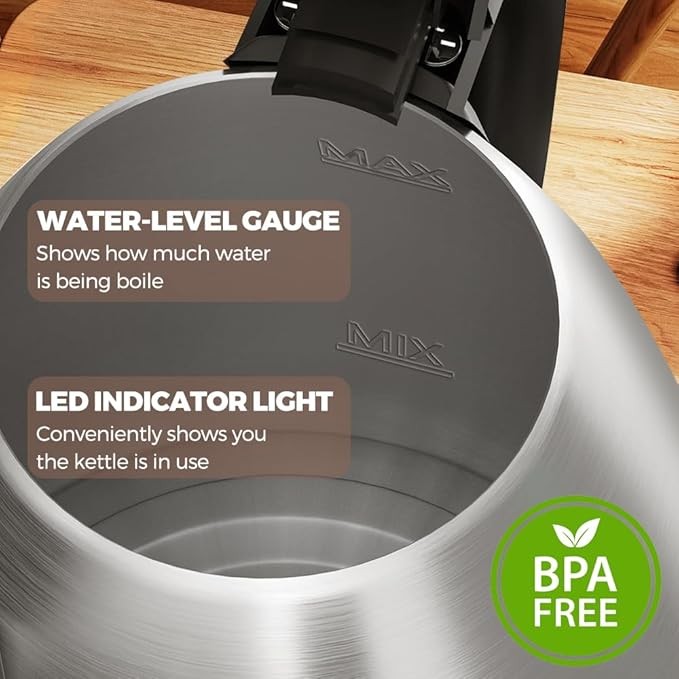 1.8L Electric Kettle 1500W Stainless Steel Cordless Jug Overheat Protection UK