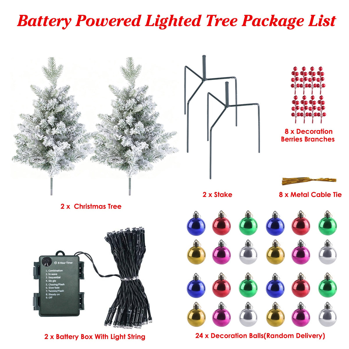 Solar Lighted Christmas Tree Urn Fillers, 2 pcs