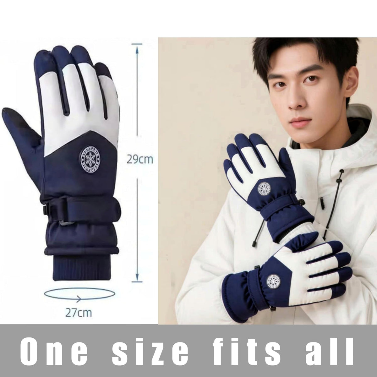 Men's Blue And White Ski Gloves