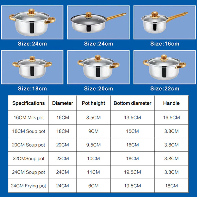 12Pcs Stainless Steel Casserole Saucepan Stock Pot Set Kitchen Induction Cookware