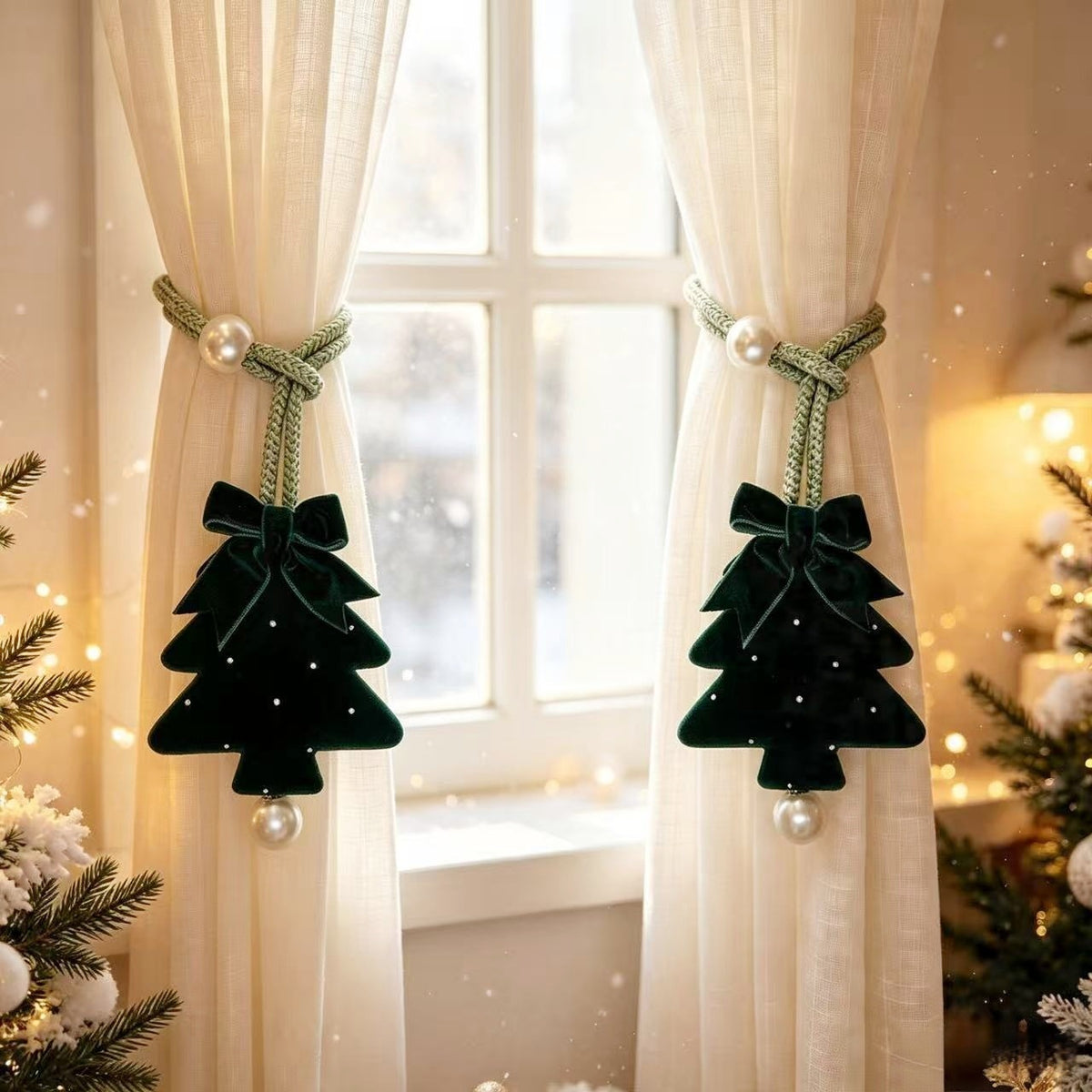 Christmas Velvet Tree Curtain Tieback