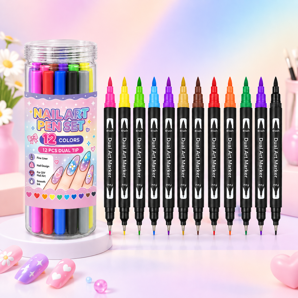 Double-Ended Nail Art Pen Set (12 Colors)