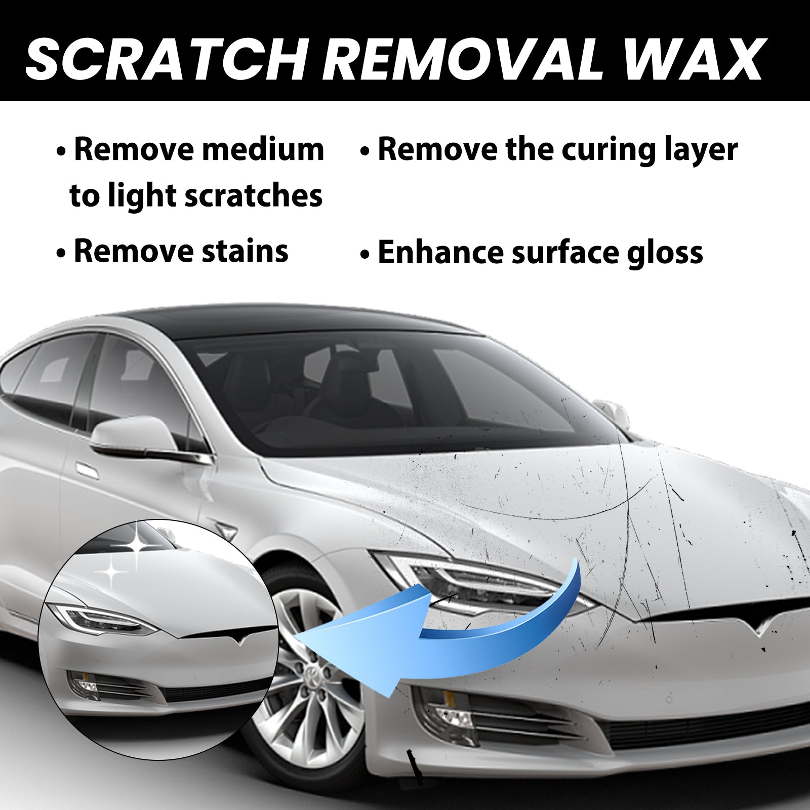 Car Scratch Repair Wax, Auto Paint Scratch Remover With Sponge & Towel, Restores Faded Car Paint, Removes Oxidation Stains Water Marks