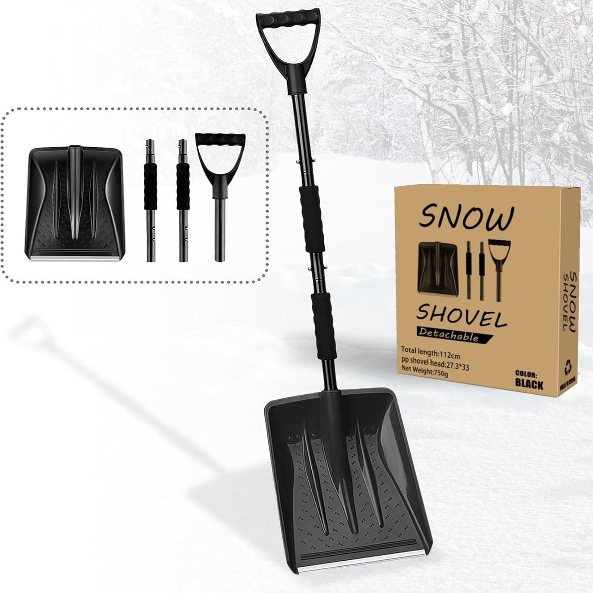 Heavy Duty Detachable Snow Shovel with D-Handle
