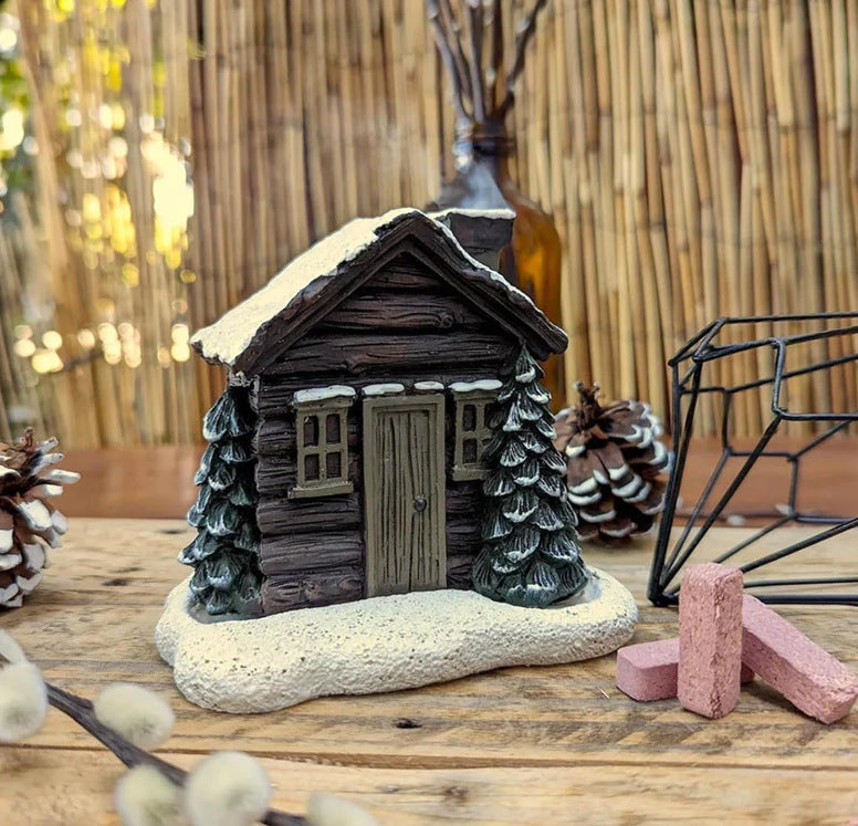 Wooden House Snow Winter Incense Cone Burner