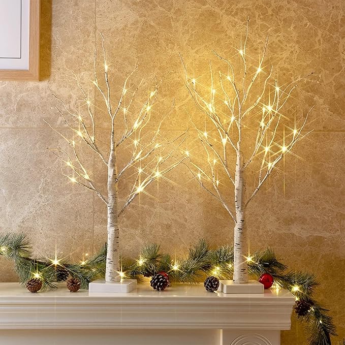 2 ft Pre-Lit Birch Trees, 2 pcs