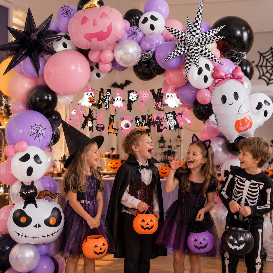 152pcs Halloween Balloon Garland Arch Kit,Happy Halloween Banner