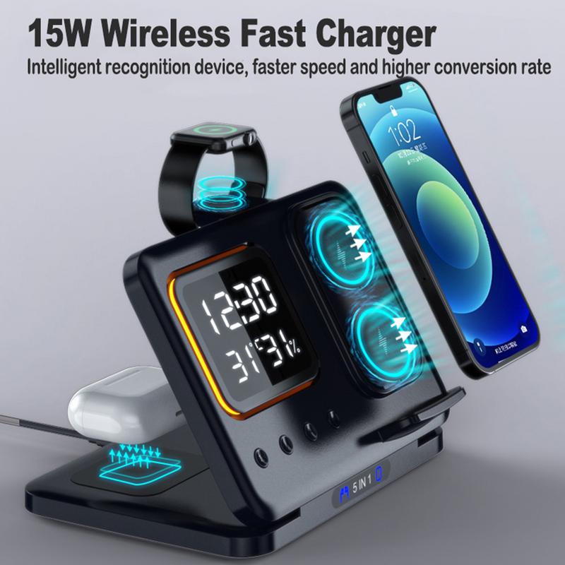 5-in-1 Wireless Charger Stand with LED Alarm Clock