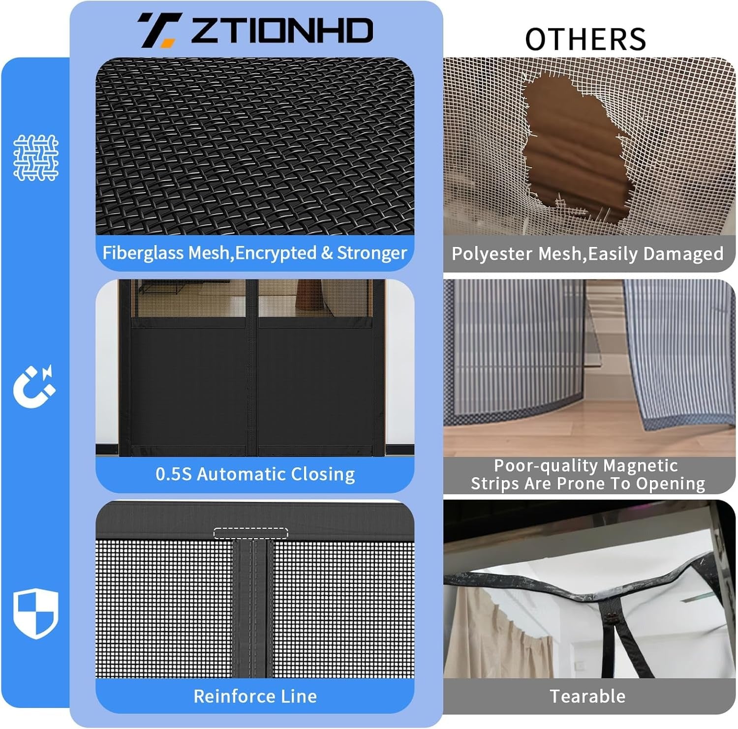 Magnetic Mesh Door Screen, No Drilling Required, Anti-Mosquito Dustproof, Automatic Closure, Pet Friendly, Ideal For Living Room Balcony