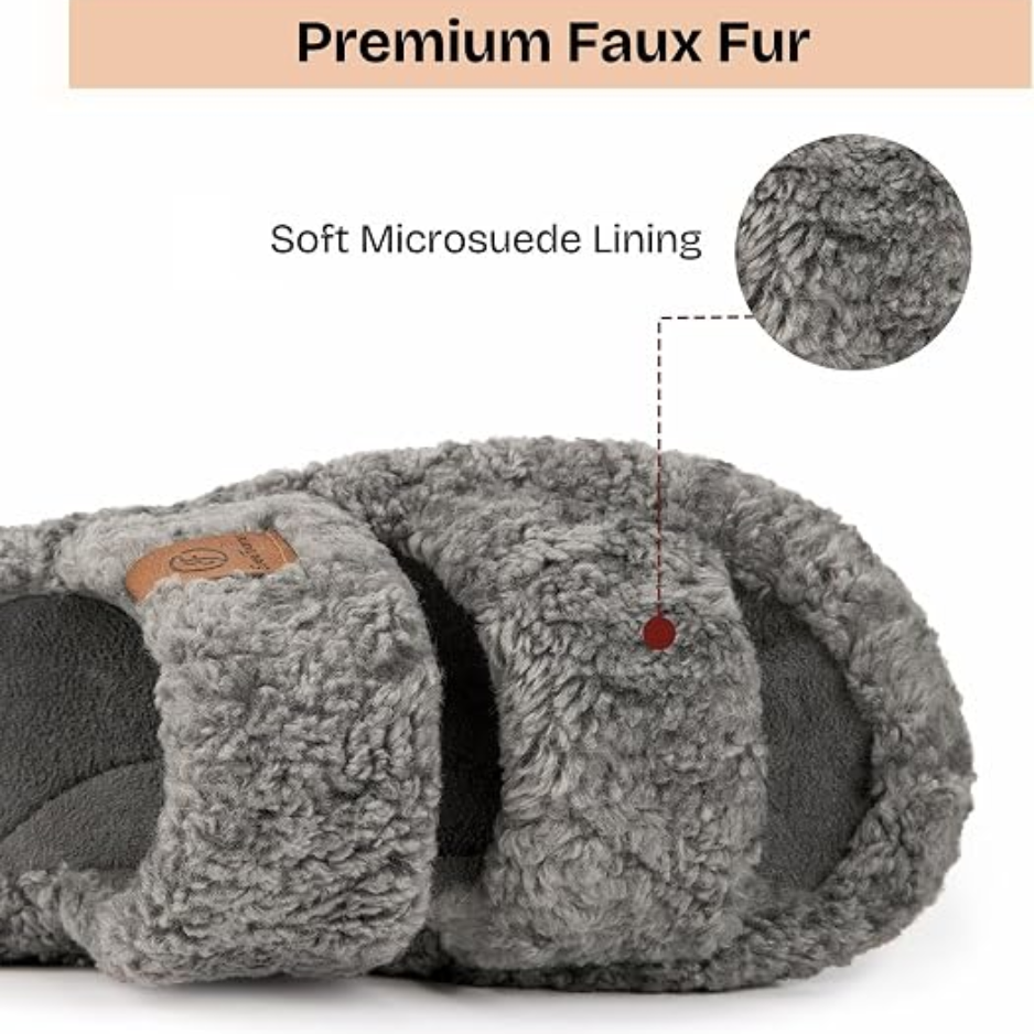 Women's Fuzzy Open-Toe Slippers, Memory Foam Indoor House Shoes Size