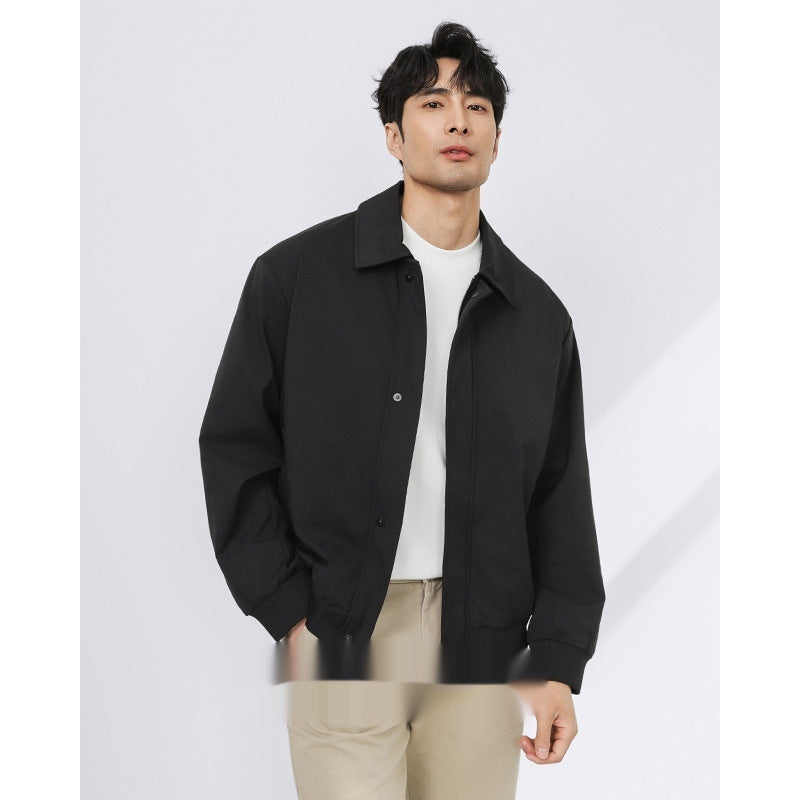 Mens Retro Solid-Color Loose-Fit Lapel Jacket