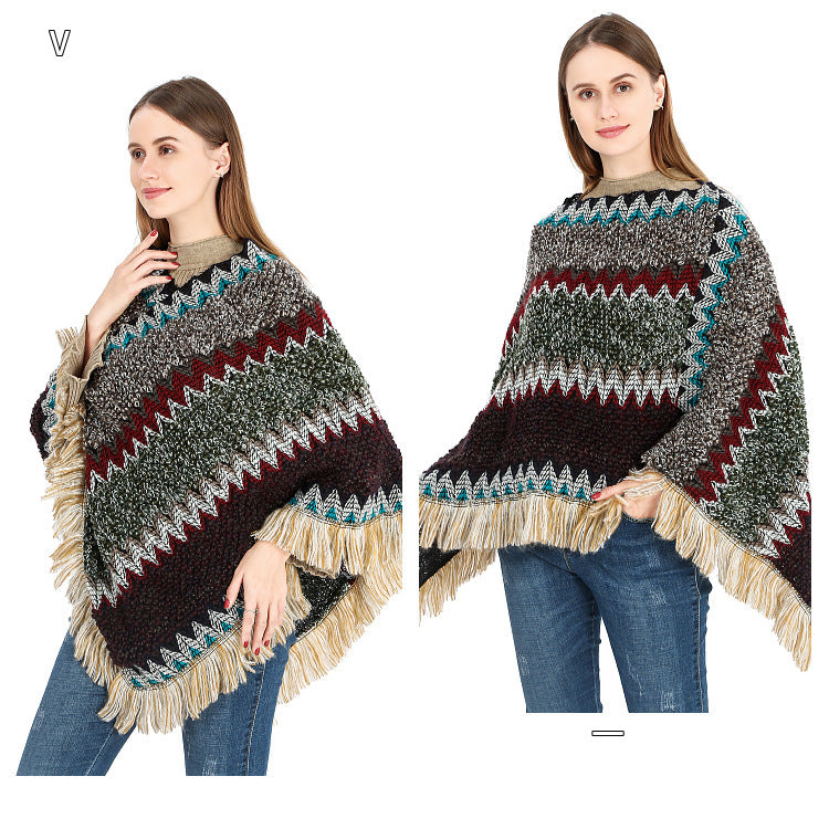 Women's Warm Colorful Ethnic Style Pullover Cloak