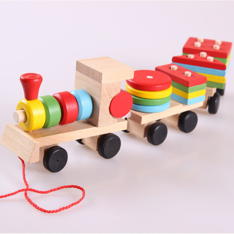 Wooden 3-Car Tractor Train Toy