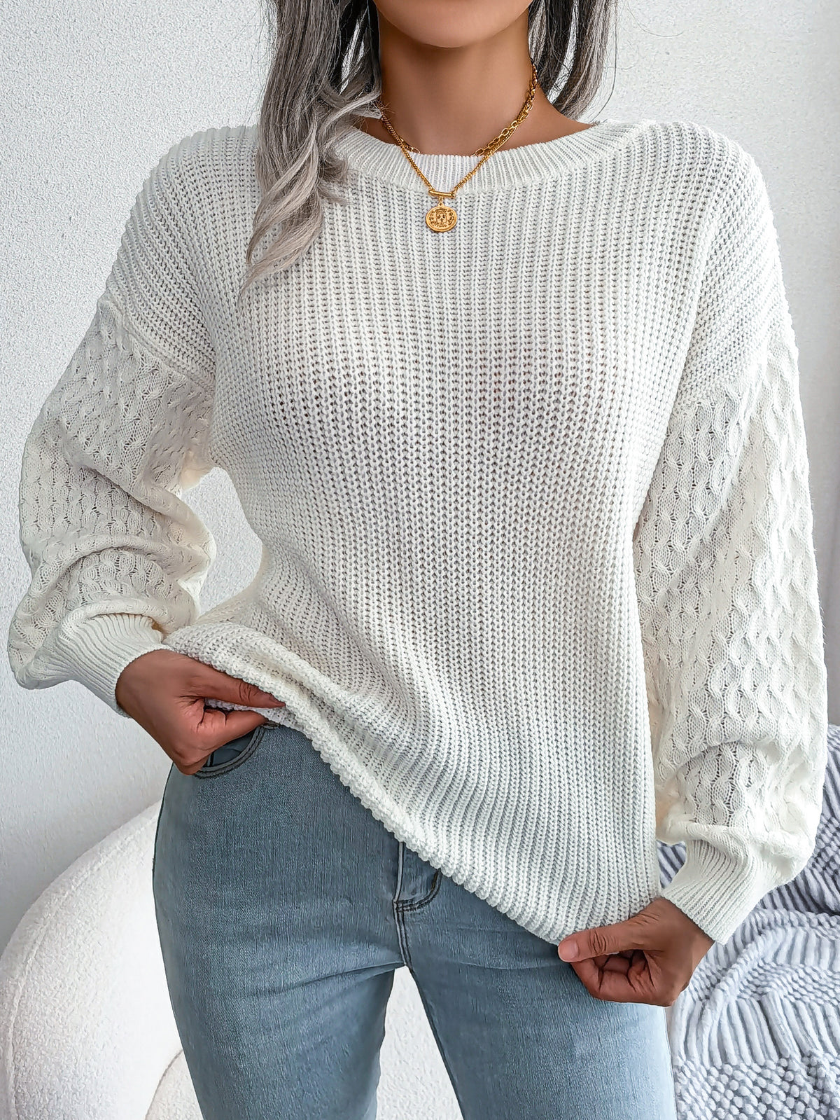 Women's Lantern Sleeve Knitted Sweater