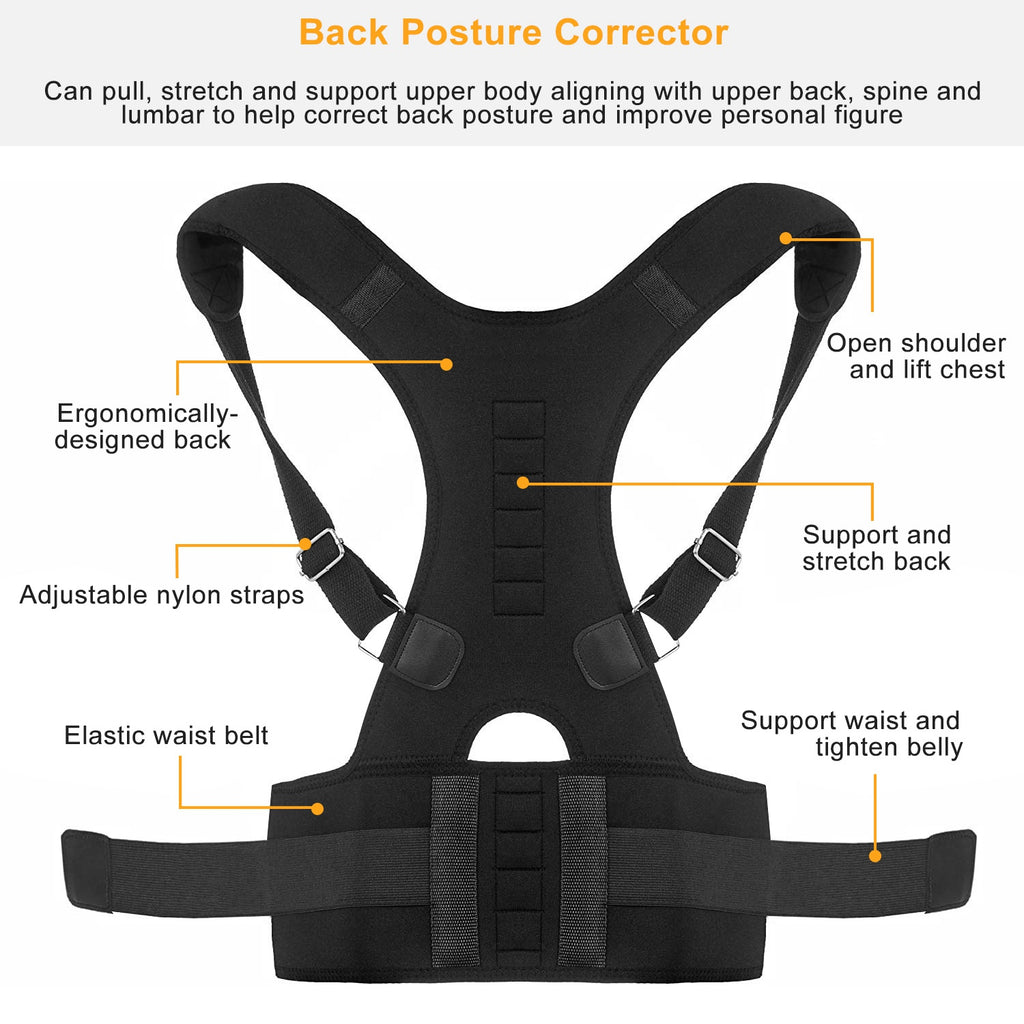 Unisex Posture Corrector Support Magnetic Lumbar Back Posture Support Belt Adjustable Upper Back Braces Clavicle Shoulder Brace Belt Pain Relief Therapy