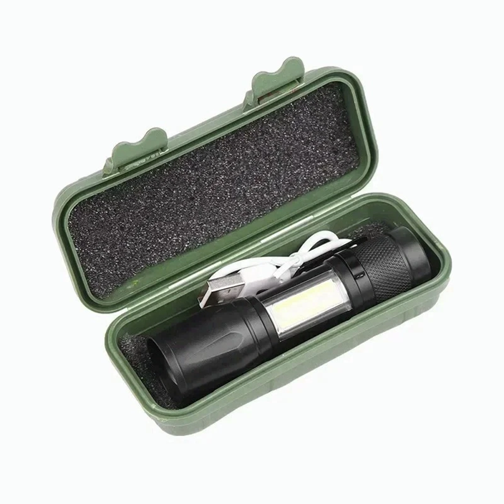 LED Telescopic Mini Flashlight Torch USB Rechargeable Pen Light For Camping COB Light