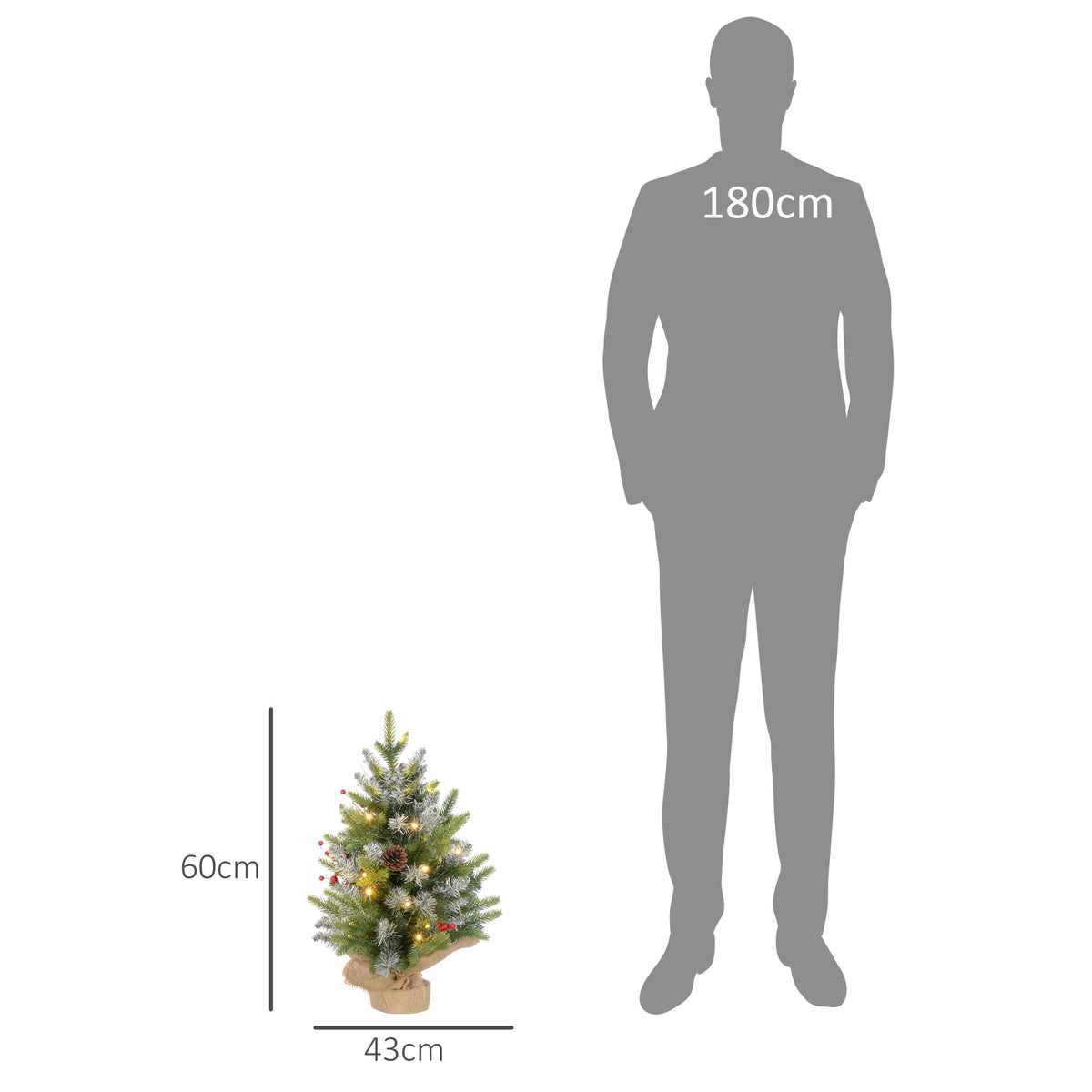 Two 2 ft Pre-Lit Christmas Trees with Berries and Pinecones