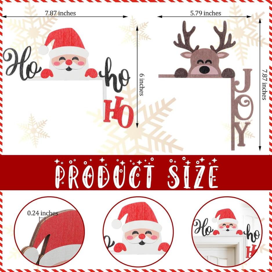 2 Pcs Christmas Door Topper Santa Claus Antlers Door Frame Decor