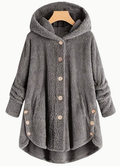 Women's Plus Size Hooded Plush Button Jacket