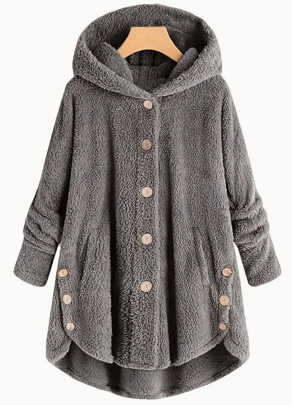 Women's Plus Size Hooded Plush Button Jacket