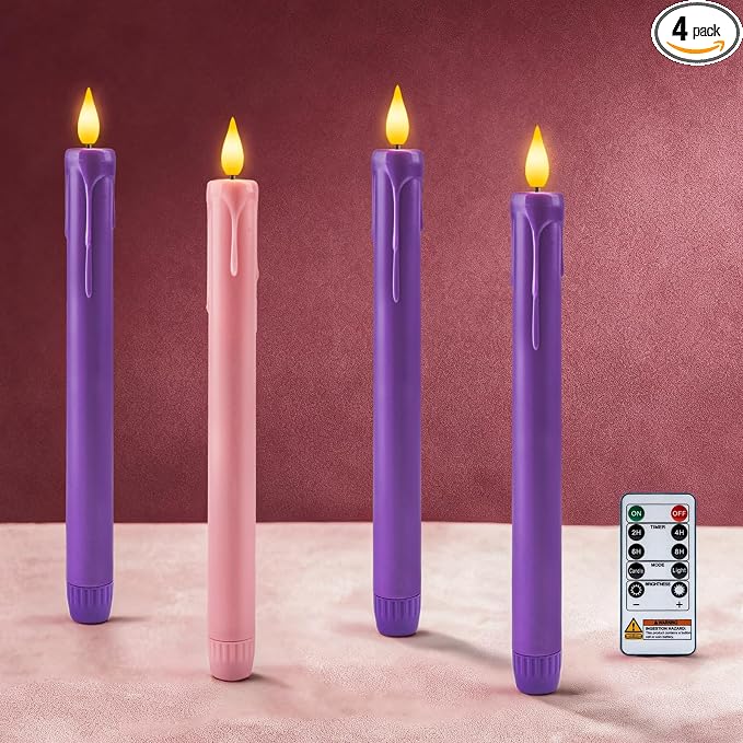 4-Piece Flameless LED Advent Taper Candles with Remote