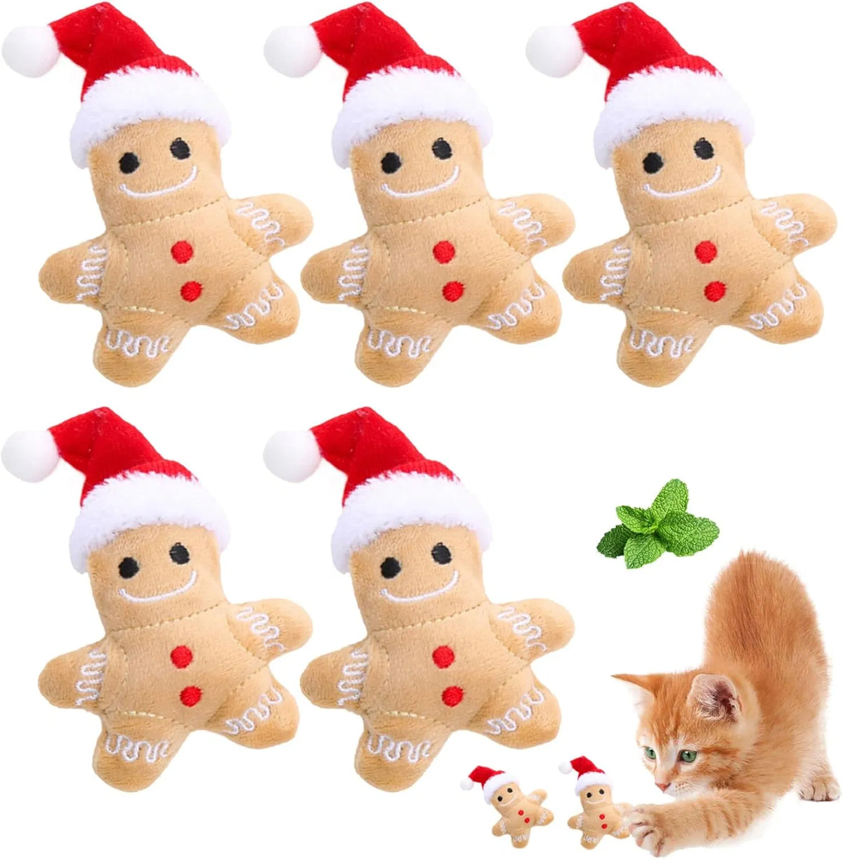 Catnip Toy,5Pcs Gingerbread Man Plush Cat Chew Toy,Christmas