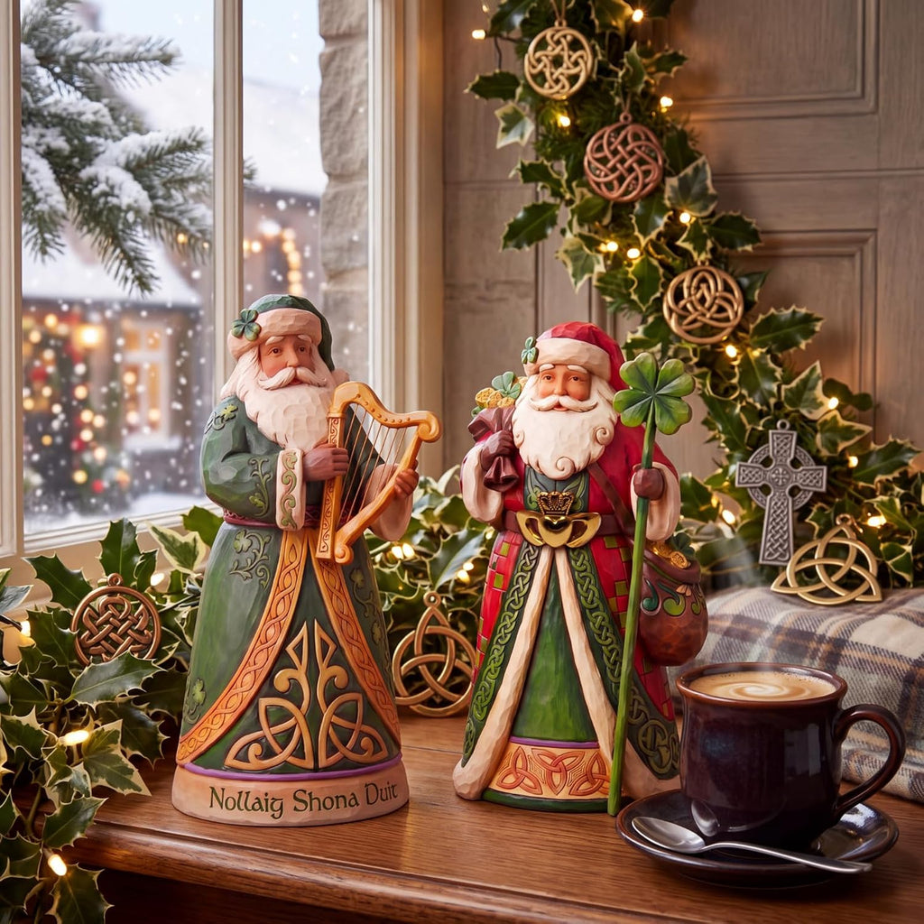2-Piece Irish Christmas Santa Figurine Set, 6-Inch Celtic Decor