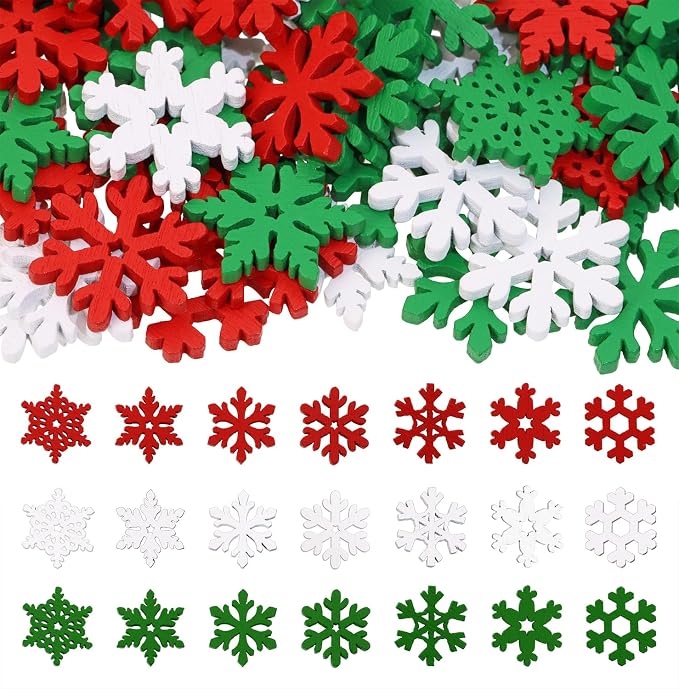 160-Piece Mixed-Color Wooden Snowflake Decorations